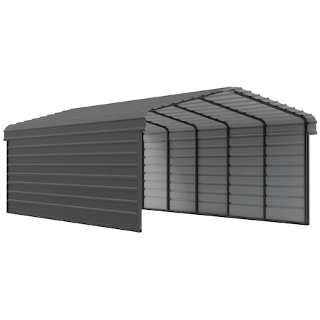 Arrow Storage Products Galvanized Steel Carport, W/ 2-Sided Enclosure, Compact Car Metal Carport Kit, 12'x24'x7', Charcoal CPHC122407ECL2